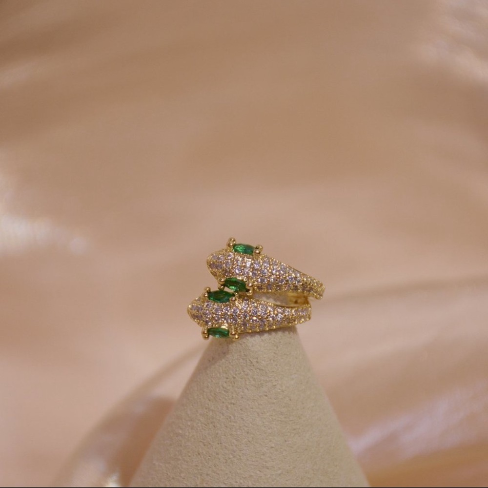NEW 14K Gold Plated Emerald Snake Hoop Earrings - Picture 2 of 6